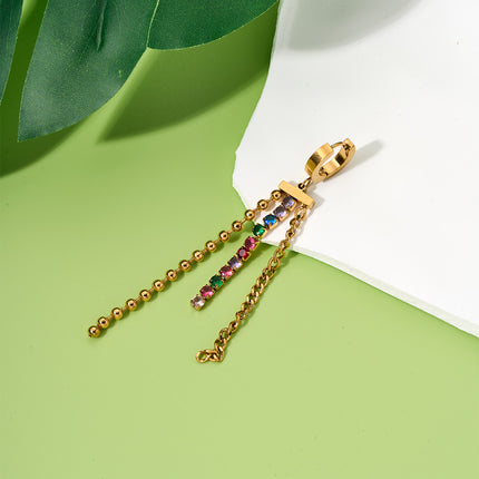 Aretes Largos De Titanio De Cadena Con Borlas De Zirconia De Colores