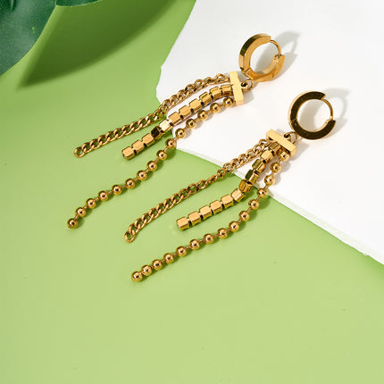 Aretes Largos De Titanio De Cadena Con Borlas De Zirconia De Colores