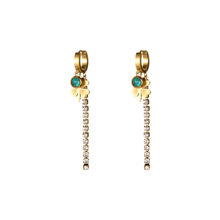Aretes Largos De Hojas De Ginkgo Con Zirconia Y Turquesa Acero De Titanio