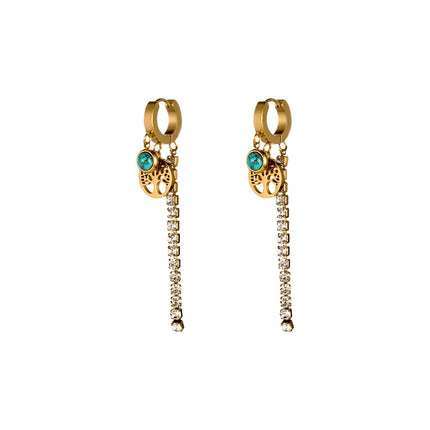 Aretes Y2K Con Colgante De Árbol De La Vida, Turquesa Y Zirconia