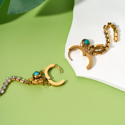 Aretes Y2K Con Colgante De Árbol De La Vida, Turquesa Y Zirconia