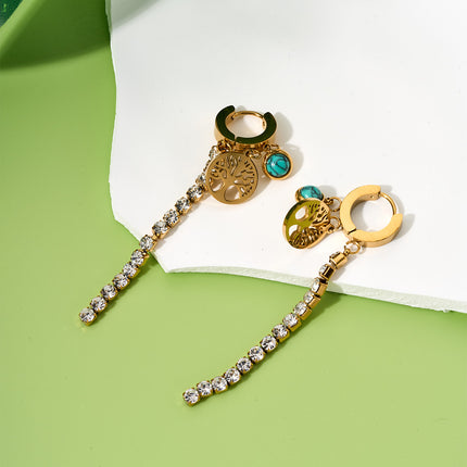 Aretes Y2K Con Colgante De Árbol De La Vida, Turquesa Y Zirconia