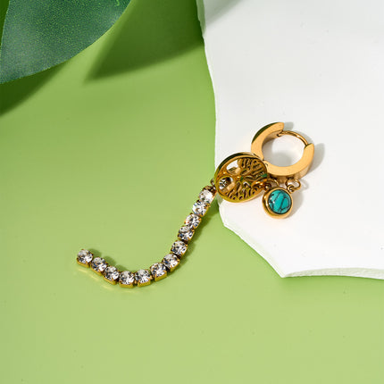 Aretes Y2K Con Colgante De Árbol De La Vida, Turquesa Y Zirconia