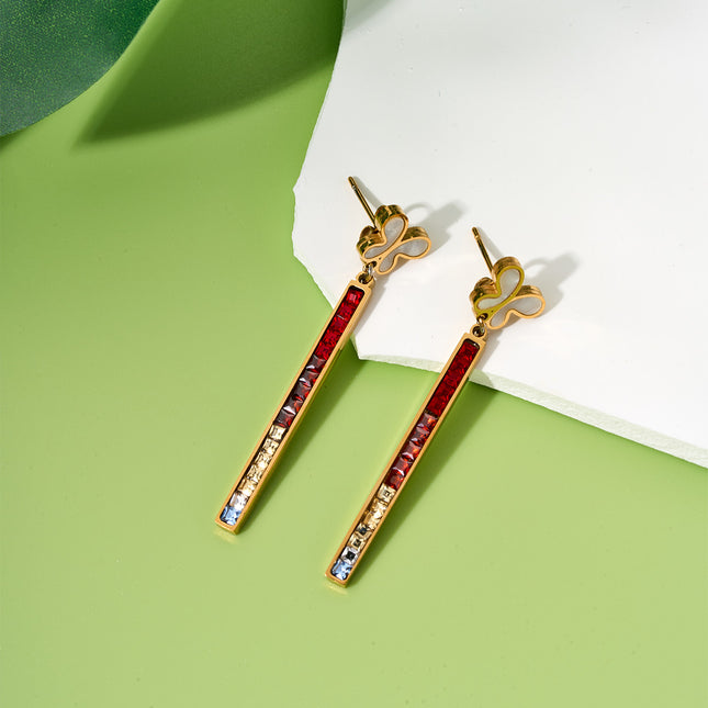 Aretes De Mariposa Con Barra Larga Y Zirconias Acero De Titanio