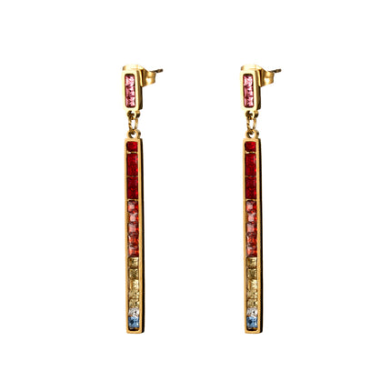 Aretes Largos Acero De Titanio De Zirconias Multicolor Estilo Elegante