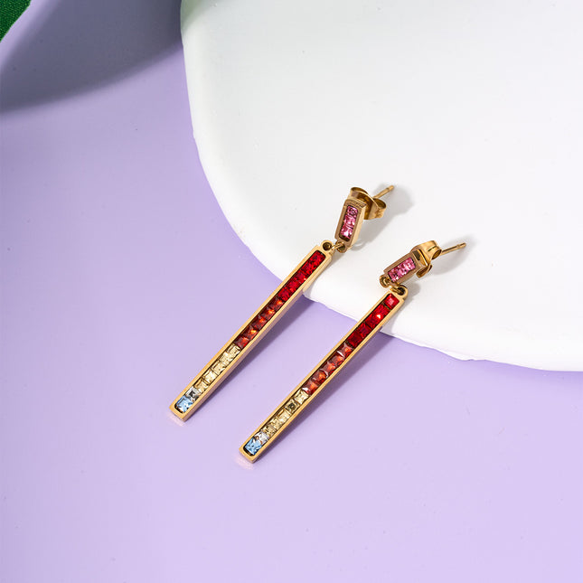 Aretes Largos Acero De Titanio De Zirconias Multicolor Estilo Elegante