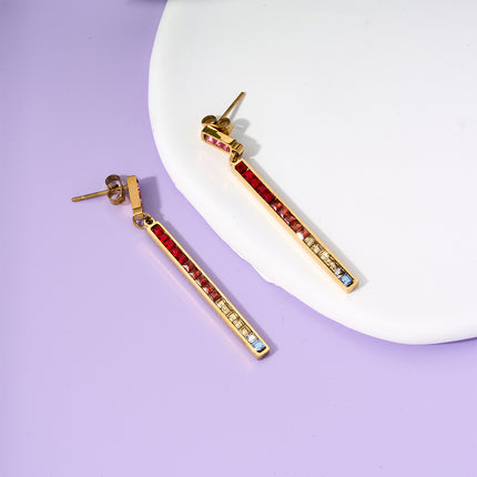 Aretes Largos Acero De Titanio De Zirconias Multicolor Estilo Elegante