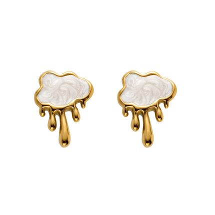 Aretes De Nube Acero De Titanio Chapado Oro 18K Pendientes Sencillo