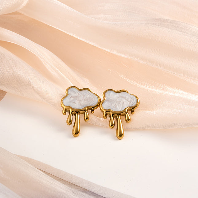 Aretes De Nube Acero De Titanio Chapado Oro 18K Pendientes Sencillo