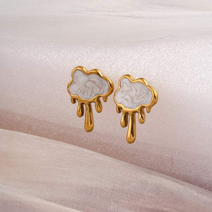 Aretes De Nube Acero De Titanio Chapado Oro 18K Pendientes Sencillo