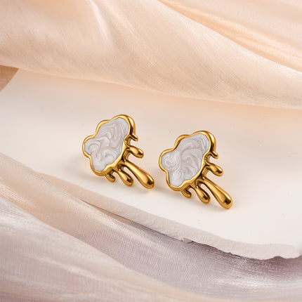 Aretes De Nube Acero De Titanio Chapado Oro 18K Pendientes Sencillo