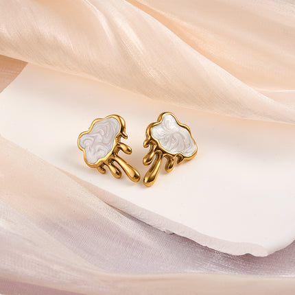 Aretes De Nube Acero De Titanio Chapado Oro 18K Pendientes Sencillo