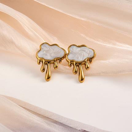 Aretes De Nube Acero De Titanio Chapado Oro 18K Pendientes Sencillo