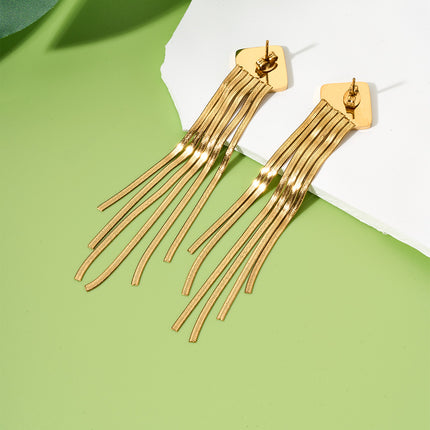 Aretes Largos De Borla Con Diseño Clásico De Cubo Negro Acero Titanio