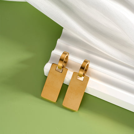 Pendientes Rectangulares Con Colgante Estampado, Aretes Elegante Chapados En 18K Oro