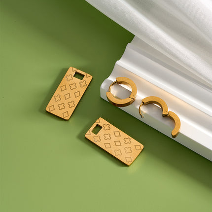 Pendientes Rectangulares Con Colgante Estampado, Aretes Elegante Chapados En 18K Oro