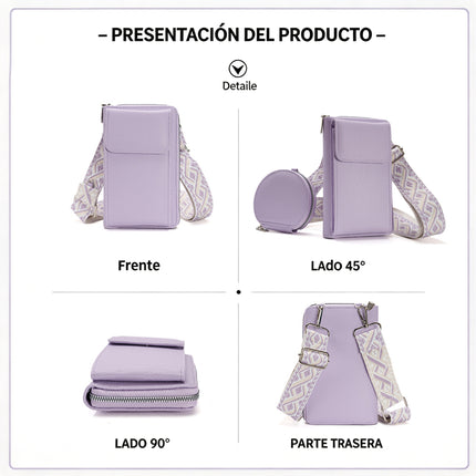 Bolso Cruzado Multifuncional Porta Celular Antirobo para Mujer, Con Mini Bolso Para Mujer
