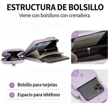 Bolso Cruzado Multifuncional Porta Celular Antirobo para Mujer, Con Mini Bolso Para Mujer
