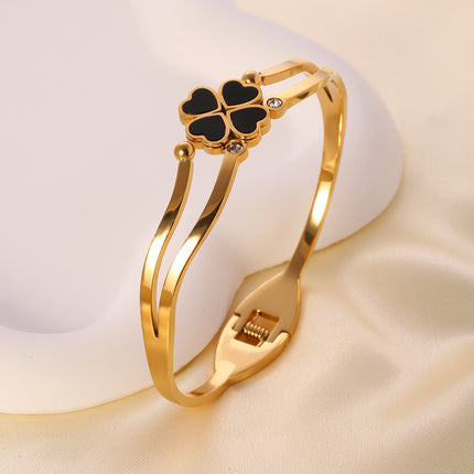 Pulsera Brazalete De Acero Inoxidable Con Diseño De Flor De Corazones
