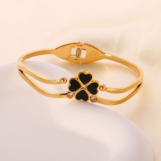 Pulsera Brazalete De Acero Inoxidable Con Diseño De Flor De Corazones