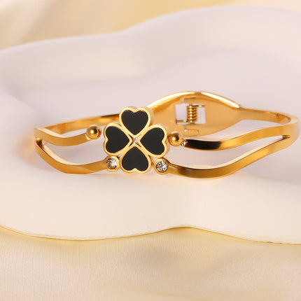 Pulsera Brazalete De Acero Inoxidable Con Diseño De Flor De Corazones