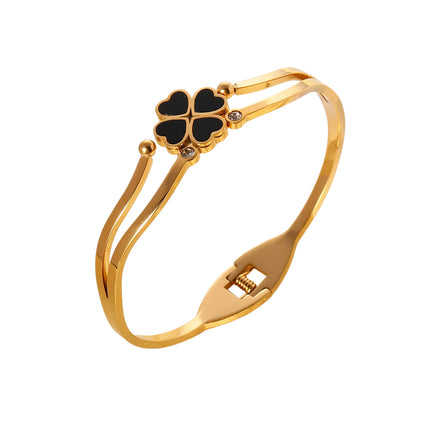 Pulsera Brazalete De Acero Inoxidable Con Diseño De Flor De Corazones
