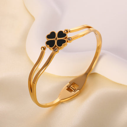 Pulsera Brazalete De Acero Inoxidable Con Diseño De Flor De Corazones