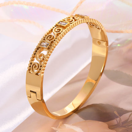 Pulsera Brazalete De Acero Inoxidable Con Patrón De Nubes Y Circon