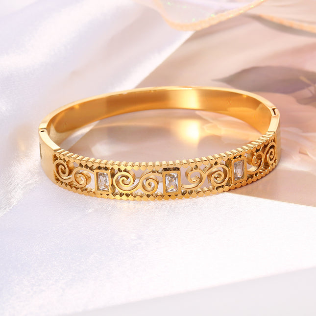 Pulsera Brazalete De Acero Inoxidable Con Patrón De Nubes Y Circon