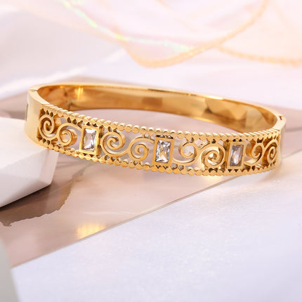 Pulsera Brazalete De Acero Inoxidable Con Patrón De Nubes Y Circon