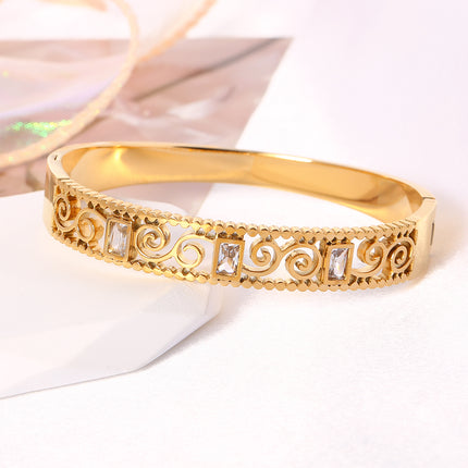 Pulsera Brazalete De Acero Inoxidable Con Patrón De Nubes Y Circon