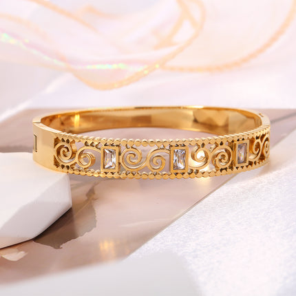 Pulsera Brazalete De Acero Inoxidable Con Patrón De Nubes Y Circon