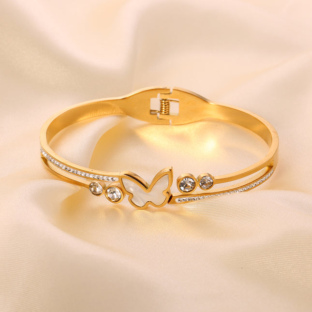 Pulsera Brazalete De Acero Inoxidable Con Mariposa Diseño De Elegante