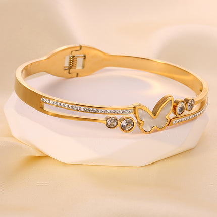 Pulsera Brazalete De Acero Inoxidable Con Mariposa Diseño De Elegante