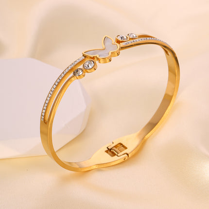 Pulsera Brazalete De Acero Inoxidable Con Mariposa Diseño De Elegante