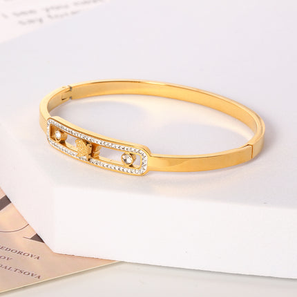 Pulsera Brazalete De Acero Inoxidable Con Rectángulo Y Cristal Brillante
