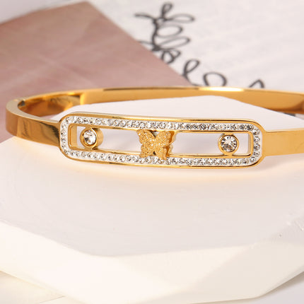 Pulsera Brazalete De Acero Inoxidable Con Rectángulo Y Cristal Brillante