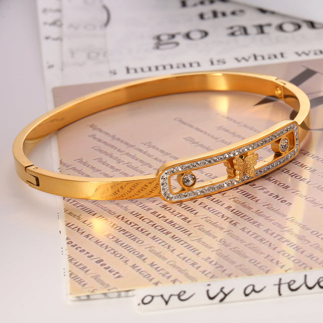 Pulsera Brazalete De Acero Inoxidable Con Rectángulo Y Cristal Brillante