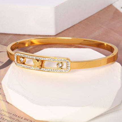 Pulsera Brazalete De Acero Inoxidable Con Rectángulo Y Cristal Brillante