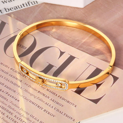Pulsera Brazalete De Acero Inoxidable Con Rectángulo Y Cristal Brillante