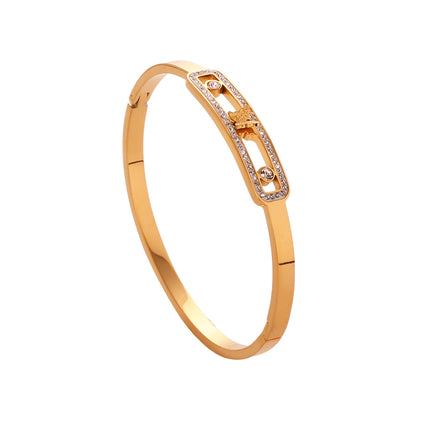 Pulsera Brazalete De Acero Inoxidable Con Rectángulo Y Cristal Brillante
