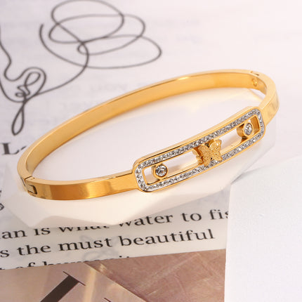 Pulsera Brazalete De Acero Inoxidable Con Rectángulo Y Cristal Brillante