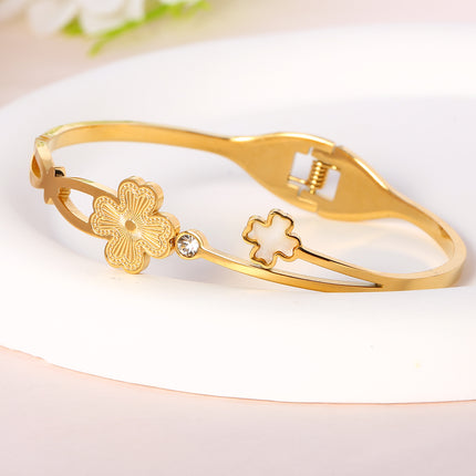Pulsera Brazalete De Acero Inoxidable Con Flor De Cuatro Hojas