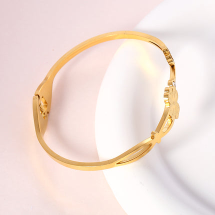 Pulsera Brazalete De Acero Inoxidable Con Flor De Cuatro Hojas