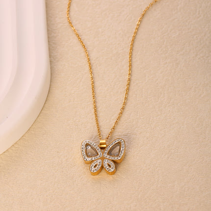 Collar Con Colgante De Mariposa De Circonita Blanca De Acero Inoxidable