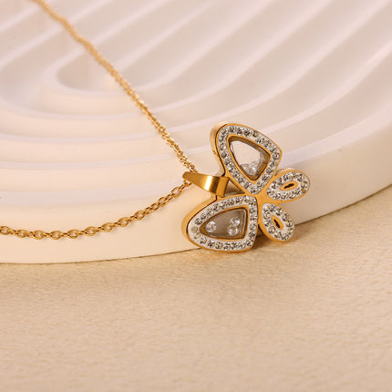 Collar Con Colgante De Mariposa De Circonita Blanca De Acero Inoxidable