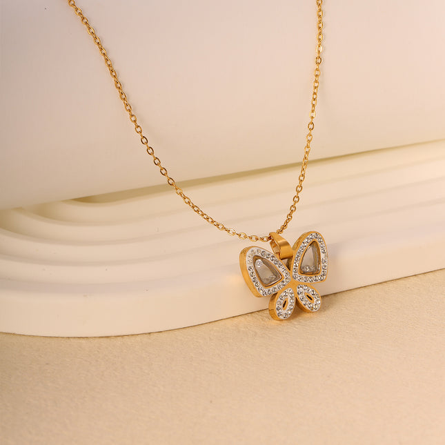 Collar Con Colgante De Mariposa De Circonita Blanca De Acero Inoxidable