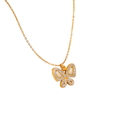 Collar Con Colgante De Mariposa De Circonita Blanca De Acero Inoxidable