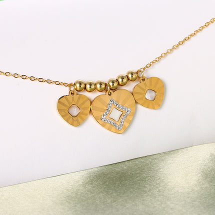 Collar De Corazon Concha Blanca Con Esferas De Acero, Elegante Y Delicado