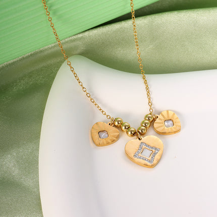 Collar De Corazon Concha Blanca Con Esferas De Acero, Elegante Y Delicado